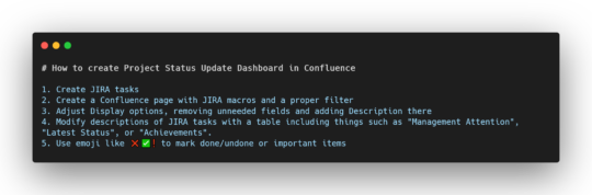 How to create Project Status Update Dashboard in Confluence